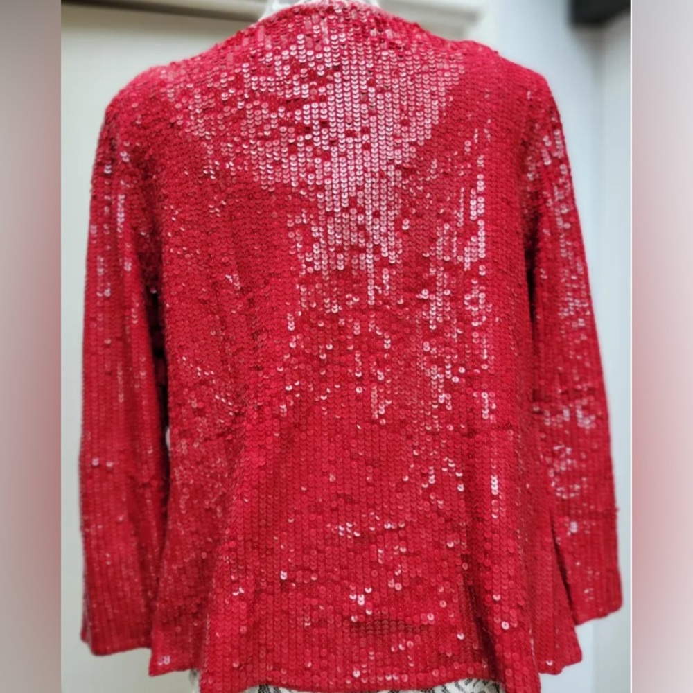 💙💚💚OSCAR DE LA RENTA SILK SEQUIN CARDIGAN. - Picture 7 of 9